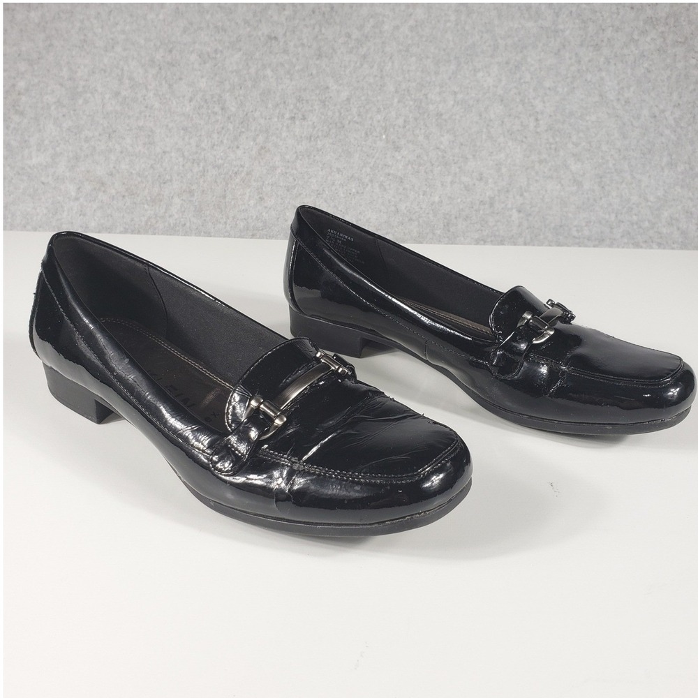 Anne Klein Womens Loafers Varina 7.5 Black‎ Patent Bit Slip On Work Shoes iFlex